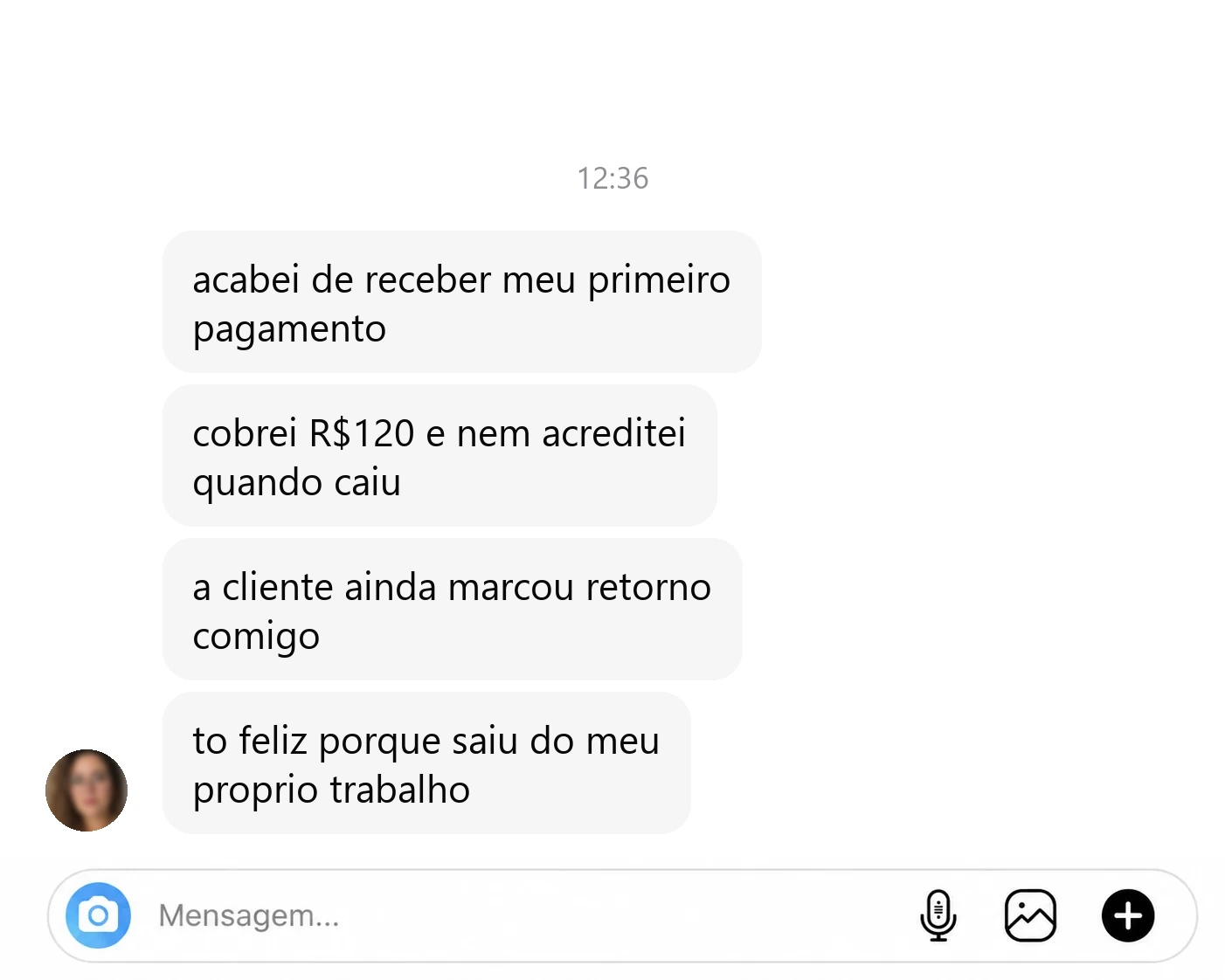 Exemplo ilustrativo de mensagem de aluna do método